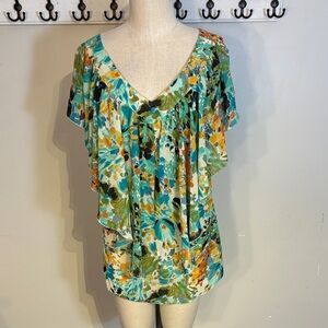 Hayley Mathews Floral Women's Blouse in Green and Yellow Size Medium